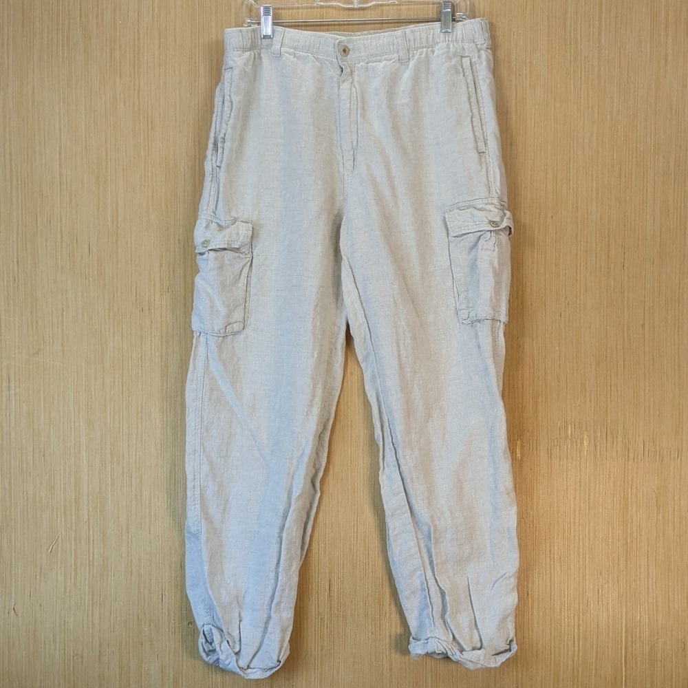 Tommy Bahama Mens Beige 100% Linen Cargo Pants Size M Relaxed Beach Trousers